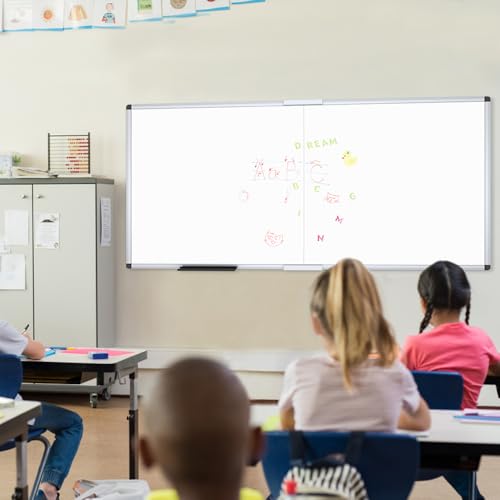 VIZ-PRO Magnetic Dry Erase Board, 72 X 48 Inches, Foldable Wall-Mounted Whiteboard with Silver Aluminum Frame & Marker Tray for School Office and Home 6' X 4' - size: 72"W x 48"H