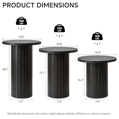 Round Nesting Coffee Table Set of 3 Mid Century Modern Wood Round Coffee Tables with Flexible Small Boho Circle End Table for Space Saving Living Room Comedor Home Office Bedroom(Black) - color: 3pcs Black