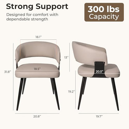 Dining Chairs Set of 2, Modern Upholstered Faux Leather Kitchen Chairs with Curved Back, Easy to Assemble & Clean for Dining Room, Restaurant, Cafe, Warm Gray | Faux Leather Upholstery, Curved Back, Metal Legs, Easy Clean, Dining Room, Breakfast Nook, Res
