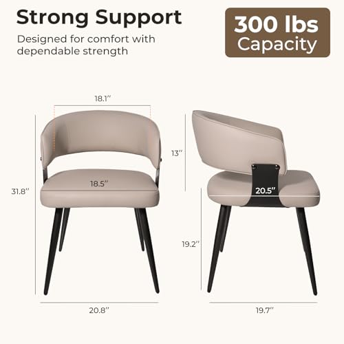Dining Chairs Set of 2, Modern Upholstered Faux Leather Kitchen Chairs with Curved Back, Easy to Assemble & Clean for Dining Room, Restaurant, Cafe, Warm Gray | Faux Leather Upholstery, Curved Back, Metal Legs, Easy Clean, Dining Room, Breakfast Nook, Res