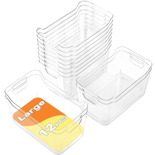 Clear Plastic Storage Bins - 12 Pack Pantry Organizers and Storage,Large Clear Pantry Organizer Bins, Plastic Containers with Handle for Kitchen, Cabinet, Bathroom, Classroom Organization - size: Large