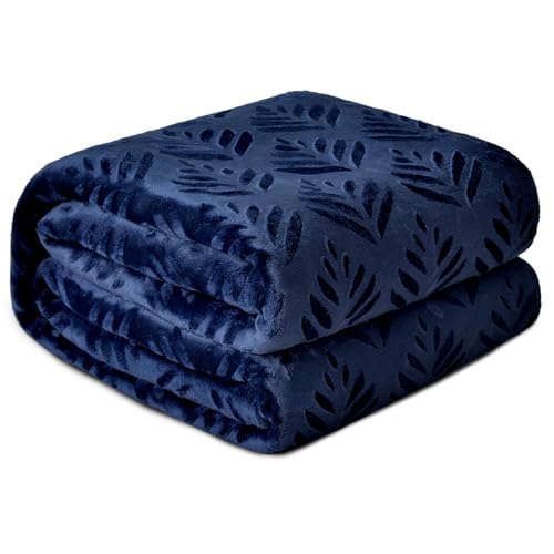 Exclusivo Mezcla Leaves Pattern Blanket King Size for Bed, Navy Blue | Soft and Cozy Fleece Blanket All Season Use, Lightweight Plush Fuzzy , Home Decor, 104x90 Inches - color: Navy Blue, size: King(90"x104")