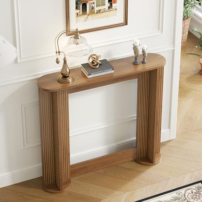35 Inch Small Narrow Console Table Behind Couch, Mid-Century Modern Fluted Skinny Entryway Table, Slim Sofa Table for Hallway, Living Room, Wood, Brown, Walnut - color: Walnut-35 Inch