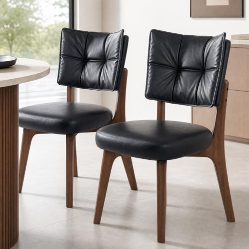 YOUNIKE Wood Frame Black Dining Chair, Faux Leather, Single Pack | Modern Ergonomic Upholstered Kitchen & Dining Room Chairs, Double-Layer Backrest, Comfy Soft Cushion, Easy to Assembly - color: Black