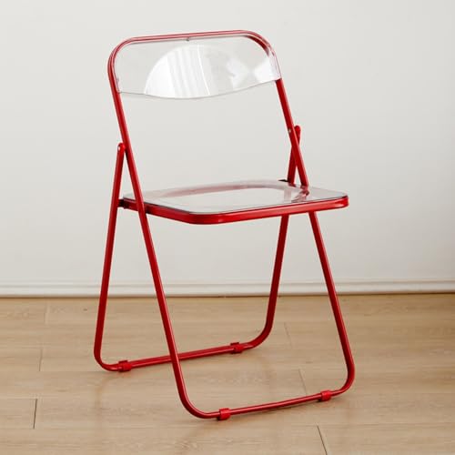 Stackable Transparent Acrylic Folding Chairs - Dining Stool with Backrest for Home & Living Room – Space-Saving, Modern Design (Red) - color: Red