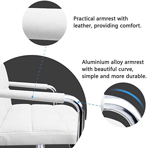 JUMMICO Vanity Modern Office Chair with Wheels White Desk Chair PU Leather Mid-Back Rolling Cute Task Chair for Office, Teen,Make Up,Bedroom Desks (White) - color: White