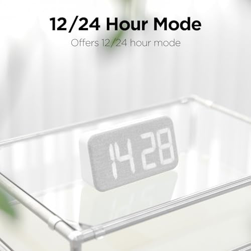 mooas Cosy Fabric LED Desk Clock, Digital Alarm Clock (Ash Pink) | USB Charging Port, 12/24H Mode, Temperature Display, Alarm & Snooze, Cozy Atmosphere, Non-Slip Silicone pad for Stability - color: Ash Pink
