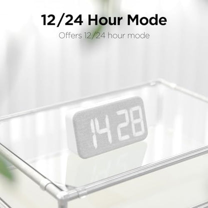 mooas Cosy Fabric LED Desk Clock, Digital Alarm Clock (Ash Pink) | USB Charging Port, 12/24H Mode, Temperature Display, Alarm & Snooze, Cozy Atmosphere, Non-Slip Silicone pad for Stability - color: Ash Pink