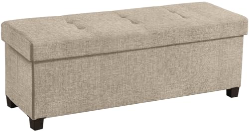 Ornavo Home 43" Large Storage Ottoman Bench with Legs, Taupe | Foot Rest Stool; Ottoman with Hidden Storage; Ideal for Bedroom, Living Room, Entryway or Home Office - color: Tan/Taupe, size: 15"D x 43"W x 15"H