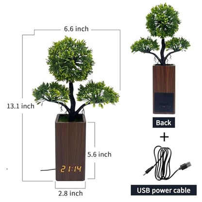 Fake Plant Electronic Clock，Creative Digital Alarm Clock，Funny Office Desk Sign，Alarm Clock for Bedroom，Suitable as a Gift for Colleagues and Friends - color: Brown