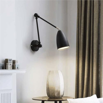 Modern Swing Arm Wall Sconce Adjustable Black Industrial Lamp Triple 180 Degree Rotating Joints Bedside Reading Light E26 Base Wrought Iron Finish for Study Bedroom Kitchen Island