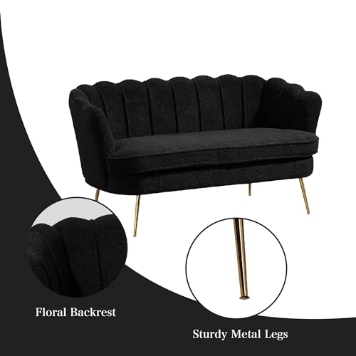 Chifee & Vingol Upholstered Small Loveseat for Small Space with Golden Legs,Black - color: Boucle-black