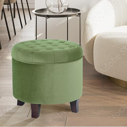 HomePop by Kinfine Fabric Upholstered Round Storage Ottoman - Velvet Button Tufted Ottoman with Removable Lid, Dark Green Small - color: Dark Green