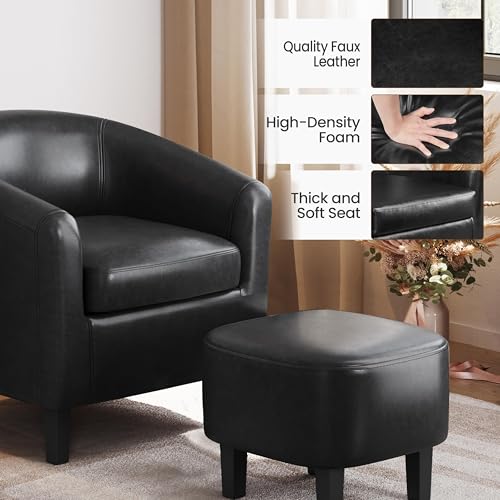 Yaheetech Accent Chairs with Ottoman, Faux Leather Set of 2, Black | Water-resistant Faux Leather Chairs with High-density Foam and Solid Wood Legs for Living Room, Waiting Room, Small Space - color: Black(faux Leather), style: with Ottoman