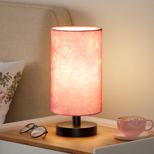 Small Table Lamps(Pink Shade - Black Base, 9" Inline Control) | 3000K LED Blub Included | 680 Lumens | Easy Assembly | Minimalist Design | E26 | for Kitchen | for Kids Room - color: Pink Shade - Black Base