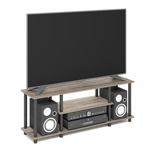 Furinno Turn-N-Tube No Tools 3D 3-Tier Entertainment TV Stand up to 50 inch TV, Round Tubes, French Oak Grey/Black | for TV up to 50 Inch, Open Frame Rectangular Entertainment Center with Storage Shelf, TV Console, for Living Room, Bedroom - color: French