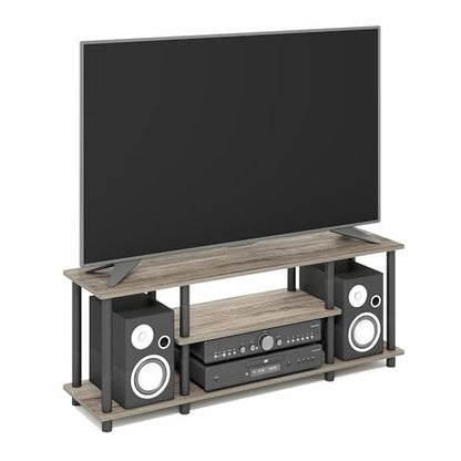 Furinno Turn-N-Tube No Tools 3D 3-Tier Entertainment TV Stand up to 50 inch TV, Round Tubes, French Oak Grey/Black | for TV up to 50 Inch, Open Frame Rectangular Entertainment Center with Storage Shelf, TV Console, for Living Room, Bedroom - color: French