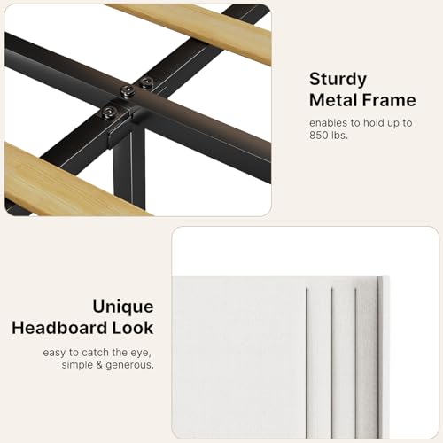 Gizoon Queen Bed Frame with Wingback Headboard, Upholstered Platform Bed | Bed Frame with Padded Headboard,Wooden Slats, Noise-Free, No Box Spring Needed, Easy Assembly,White - color: White, size: Queen