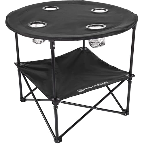 Camping Table - 2-Tier Folding Table with 4 Cupholders and Carry Bag for Picnic, Tailgate, Beach, or Camp - Camping Gear by Wakeman Outdoors (Black) - color: Black