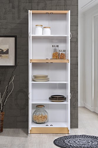Hodedah 4 Door Kitchen Pantry with Four Shelves, White - color: White