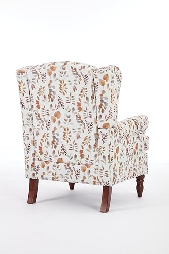 GDFStudio Modern Wingback Accent Chair with Solid Wood Legs and Cushion, Comfy Upholstered Floral Pattern Armchair, Retro Leisure Single Sofa Chair for Living Room Bedroom Home, Brown+Yellow - color: Brown+yellow