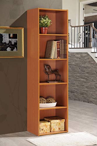 HODEDAH IMPORT 5 Shelve Bookcase cabinet, Cherry - color: Cherry, size: 5-Shelf