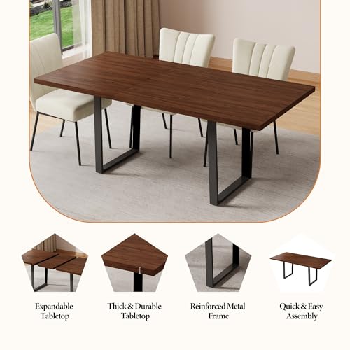Mid-Century Extendable Dining Table Set, 63"-79", 6 Upholstered Chairs - color: Table + 6 Brown Chairs, size: 63"-79"