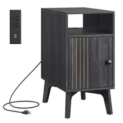 VASAGLE End Table with Charging Station, Narrow Side Table, Nightstand - color: Charcoal Gray