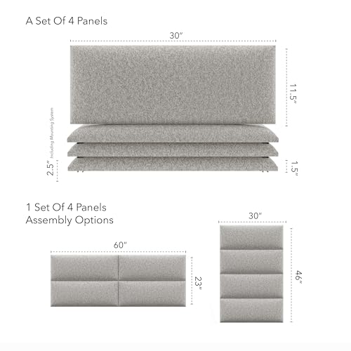 Vänt Wall Mounted Headboard Panels, Queen/Full, Faux Merino Wool Grey - color: Faux Merino Wool Grey, size: 30"