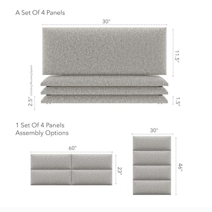 Vänt Wall Mounted Headboard Panels, Queen/Full, Faux Merino Wool Grey - color: Faux Merino Wool Grey, size: 30"
