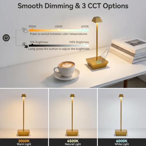 Rechargeable Table Lamps Battery Operated Lamp for Bedroom - color: T1005-Gold, size: 1pack