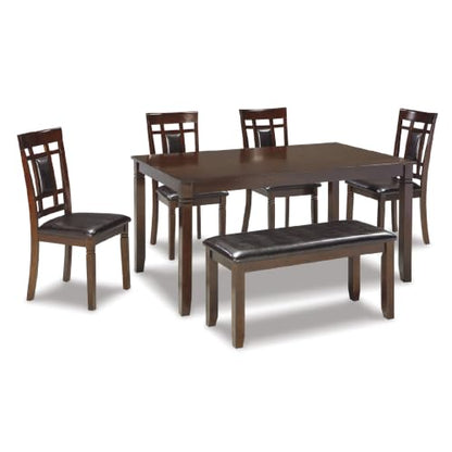 Signature Design by Ashley 6-Piece Dining Table Set with Bench, Dark Brown - color: Brown