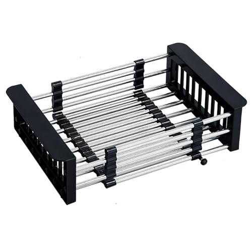 COVRA Over Sink Dish Drying Rack, Stainless Steel Drainer for 10.6"-18.5" Sinks (Square Sinks ONLY), Kitchen Countertop Organizer for Dishes, Vegetables, and Fruits (Black) - color: Black