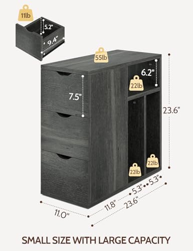 Narrow End Table with 3 Drawers, Wood Side Table with Storage Shelves for Living Room, Slim Sofa Side Table Nightstand for Bedroom (1, Black) - color: Classic Black