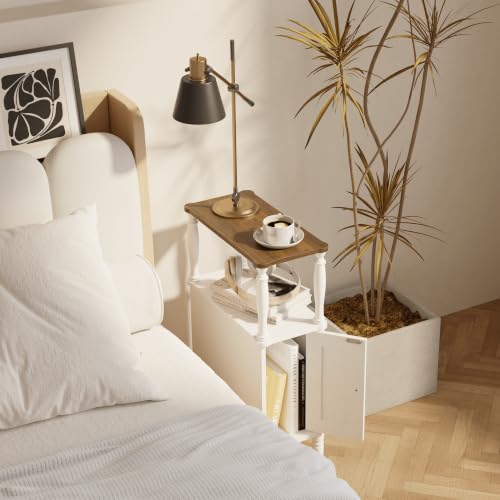 Veegle Narrow Nightstand, Skinny End Side Table(White) | Mid-Century Modern Nightstand with Storage,bedside table for Bedroom and Living Room - color: White