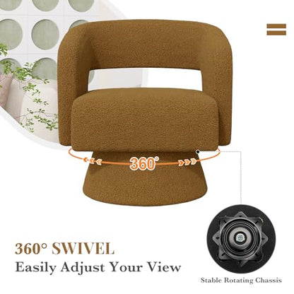 Luxanimarion Swivel Barrel Accent Chair,Oversized Teddy Upholstered Round Swivel Chair,Modern Luxury 360 Degree Living Room Vanity Chair for Bedroom Office,Brown,1PCS - color: Brown-teddy Fabric, size: Set of 1