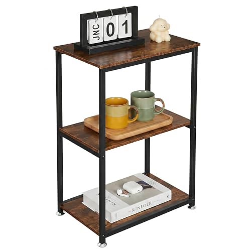 VECELO Tall End Side Table,30" Height Nightstand with 3-Tier Storage Shelf for Living Room Bedroom Office Hallway Study - color: Dark Brown, size: 1-Pack