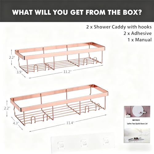 Moforoco Shower Caddy Shelf Organizer Rack, Self Adhesive Black Bathroom Shelves Basket, Home Farmhouse Wall Inside Organization and Storage Decor Rv Accessories, First Camper Apartment Essentials - color: Rose Gold, size: Medium