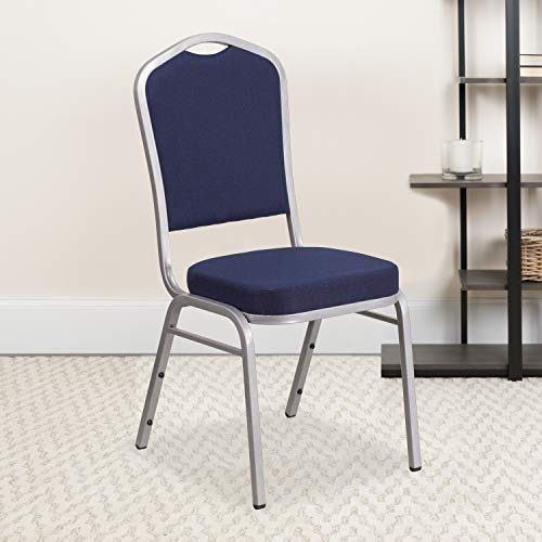 Flash Furniture Hercules Crown Back Stackable Banquet Chair, Silver, 4-Pack | Silver Frame, Fabric Upholstery - color: Navy Fabric/Silver Frame, size: Set of 4