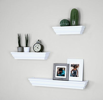 Ballucci Victorian Wall Ledge and Shelf, 12", 16", 24", Set of 3, White