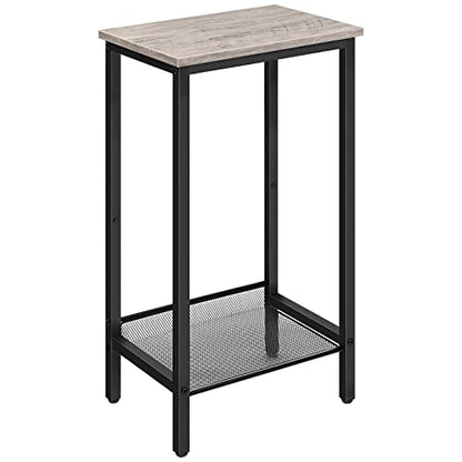 HOOBRO Tall Side Table, Industrial End Telephone Table with Adjustable Mesh Shelves, Small Tall Nightstand for Living Room, Bedroom, Entryway, Office, Greige BG03DH01 - color: Greige + Black