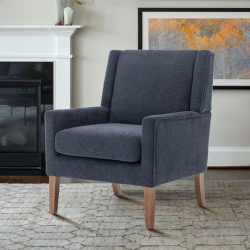COLAMY Modern Wingback Living Room Chair, Upholstered Fabric Accent Armchair, Single Sofa Chair with Lounge Seat and Wood Legs for Bedroom/Office/Reading Spaces, Blue - color: Blue, size: Set of 1
