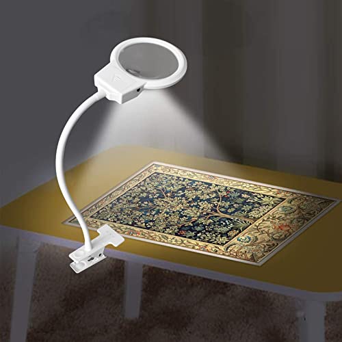LED Magnifying Lamp for Diamond Painting Tools, 4X & 6X Magnifier LED Light with Clip and Flexible Neck for 5D Diamond Painting and Cross Stitch Tool Accessory Magnifier Lamp, White… - color: White