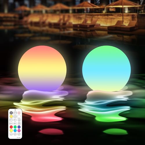 LOFTEK 3-inch Floating Pool Lights, Color Changing Rechargeable Pool Lights | IP65 Waterproof LED Ball Light, 18 Modes, 11 Colors Mood Light, Remote Sphere Orb for Patio, Yard, Nursery, Decor, Gift - size: 3-inch 2pack