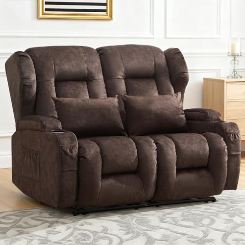 Loveseat Recliner Sofa,RV Wall Hugger Recliners for Small Spaces,Reclining Loveseat Sofa Recliner with Cup Holders/Lumbar Pillows,RV Furniture (Chestnut,56" 2-Seater) - color: Chestnut, size: 56" 2-Seater