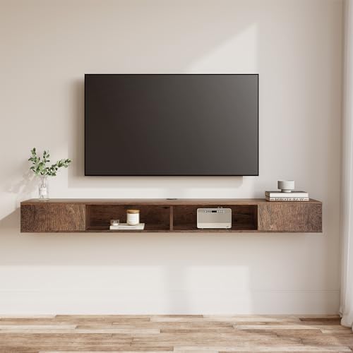Wampat 70 inch Floating Entertainment Center for Storage, TV Shelf for Wall, Media Console for Living Room, Brown - color: Brown