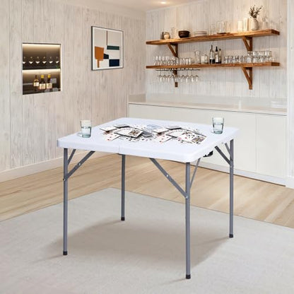 34" Square Folding Table Fold-in-Half Utility Dining Portable Table Heavy Duty HDPE with Carrying Handle, Plastic Tables for Camping,Picnic, Office, Party,Card Table (White) - color: 34"- White(square)