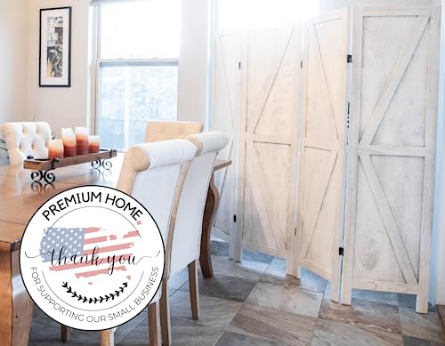 Premium Home 4-Panel Room Divider – Rustic White Barn Door, K Pattern Folding Privacy Screen, Partition Wall - color: Rustic White - K Pattern - 4 Panel