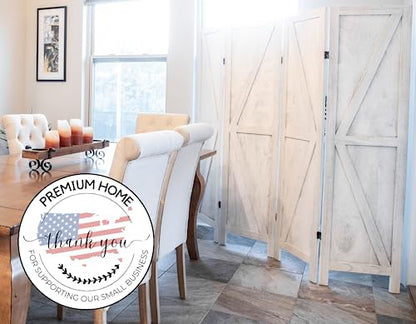 Premium Home 4-Panel Room Divider – Rustic White Barn Door, K Pattern Folding Privacy Screen, Partition Wall - color: Rustic White - K Pattern - 4 Panel