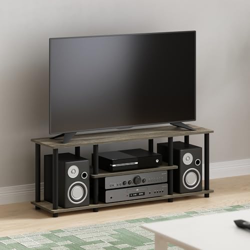 Furinno Turn-N-Tube No Tools 3D 3-Tier Entertainment TV Stand up to 50 inch TV, Round Tubes, French Oak Grey/Black | for TV up to 50 Inch, Open Frame Rectangular Entertainment Center with Storage Shelf, TV Console, for Living Room, Bedroom - color: French